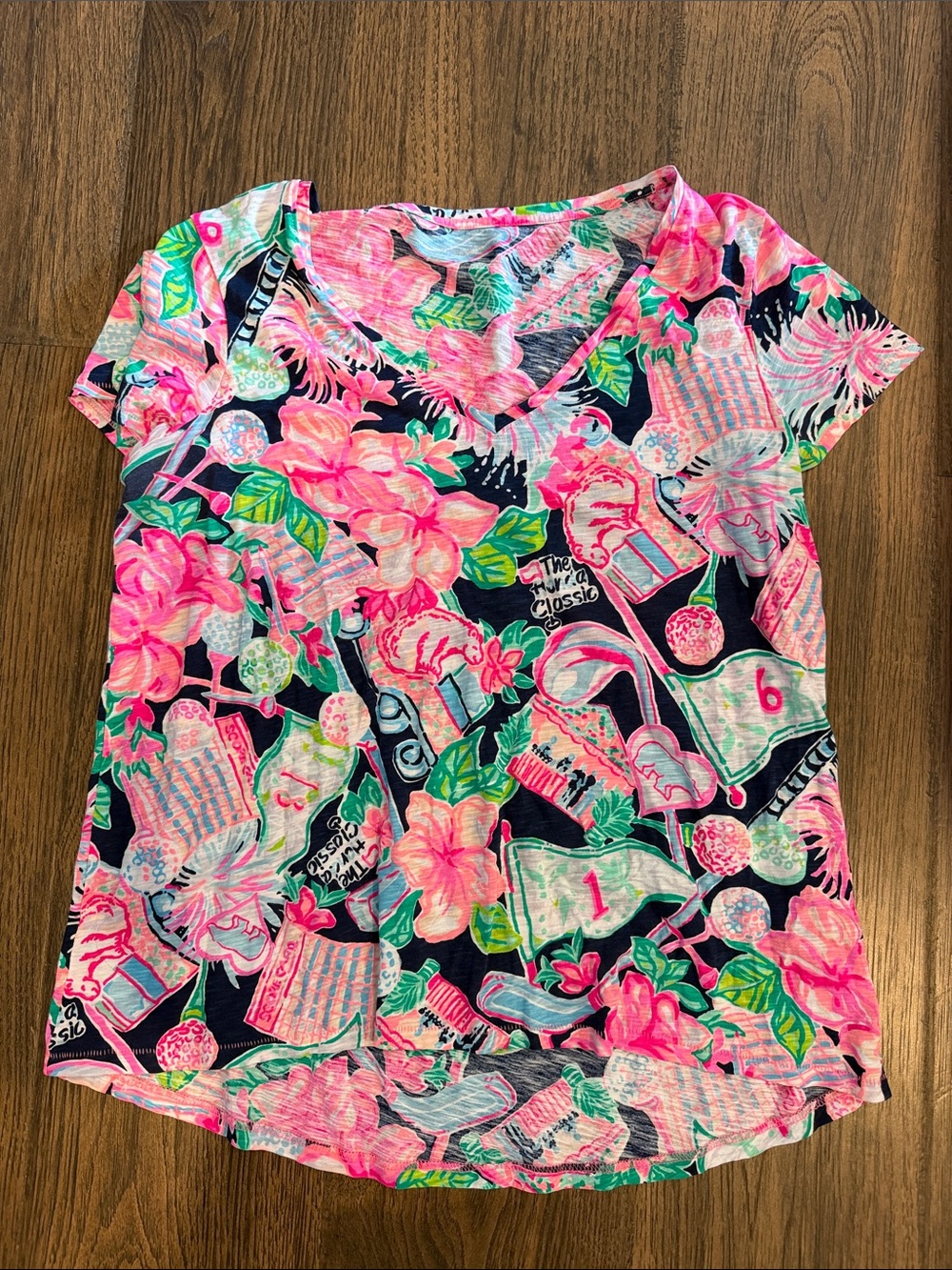 Lilly Pulitzer Pink & Navy Floral V-Neck Tee